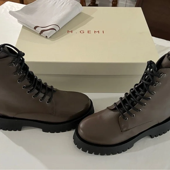 M. Gemi The Benedetta Brown Leather Combat Boots 38.5 Italy 8 US - Picture 8 of 11